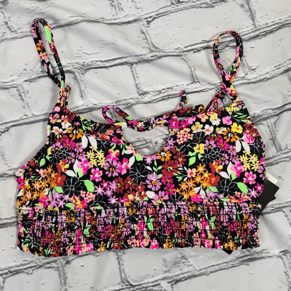Colorful Flower Cinched Bikini Top